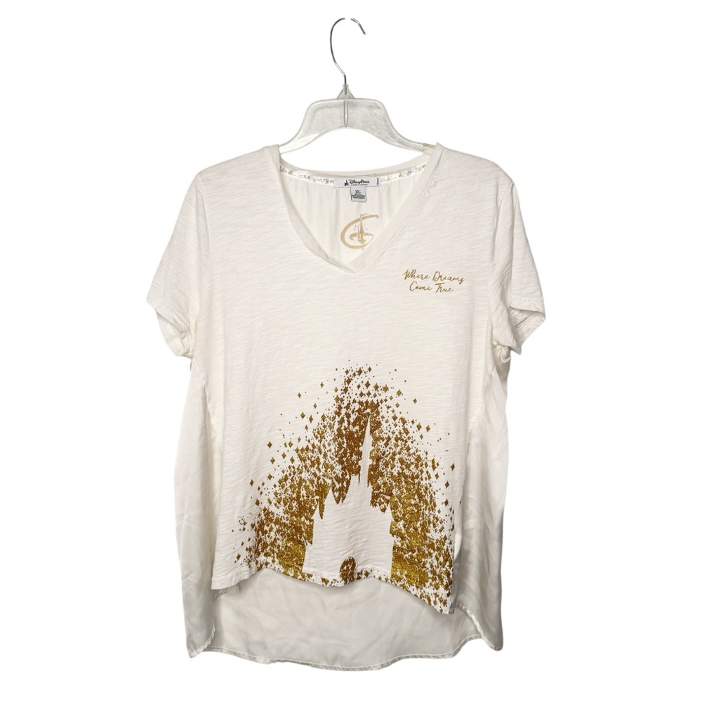 Disney Parks Cinderella’s Castle White Top Gold Glitter Size XL
